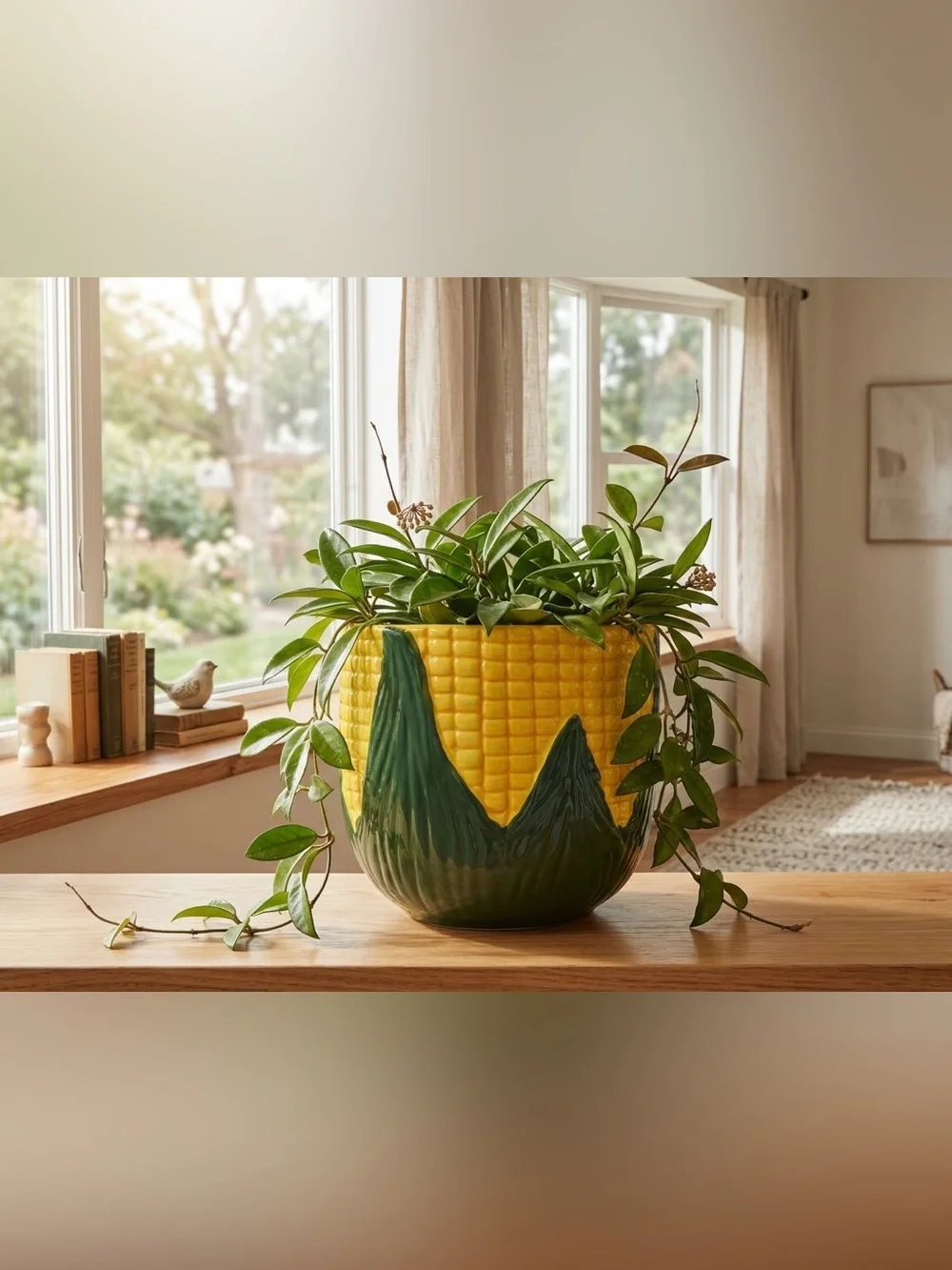 Ceramic Corn Planter - Vintage Style Corn Cob Pot - Yellow and Green Planter